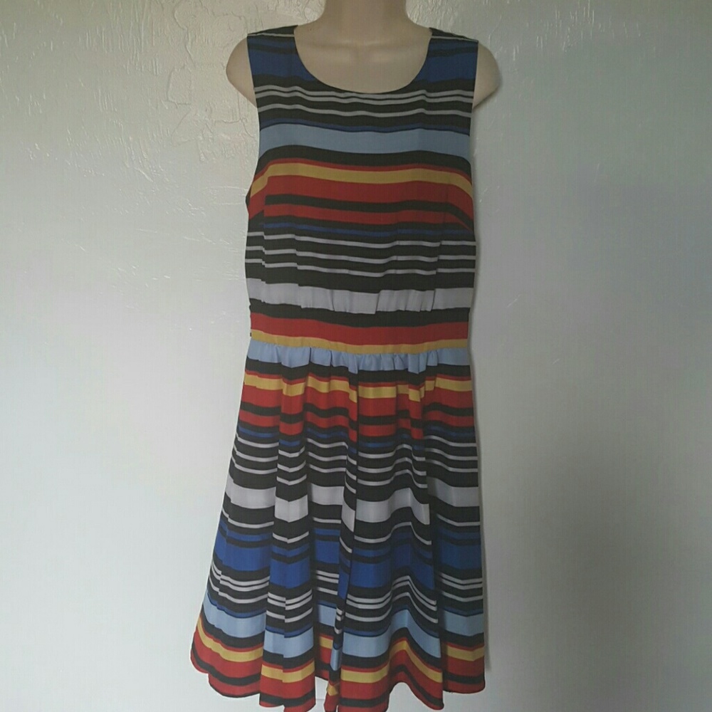 Vince Camuto Striped Midi Dress Lined Multicolor Women Size 12